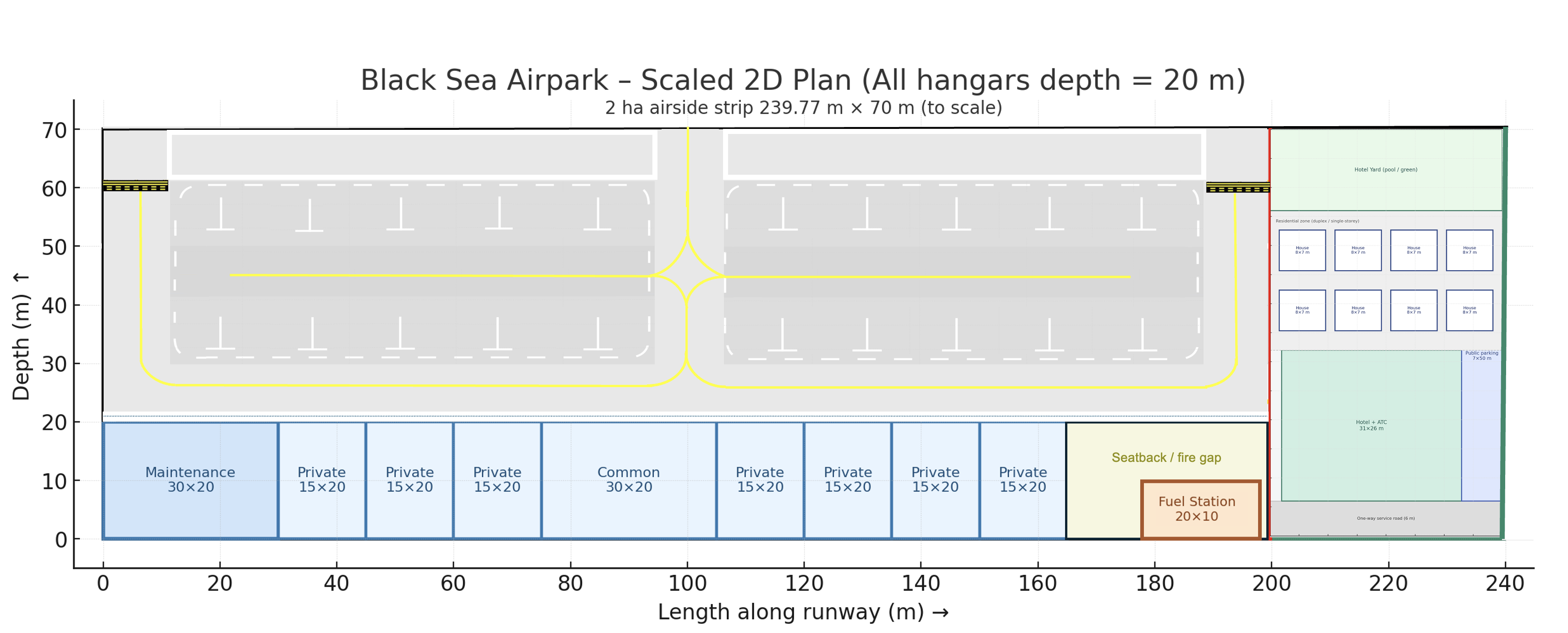 Scaled apron plan with stands and taxiways