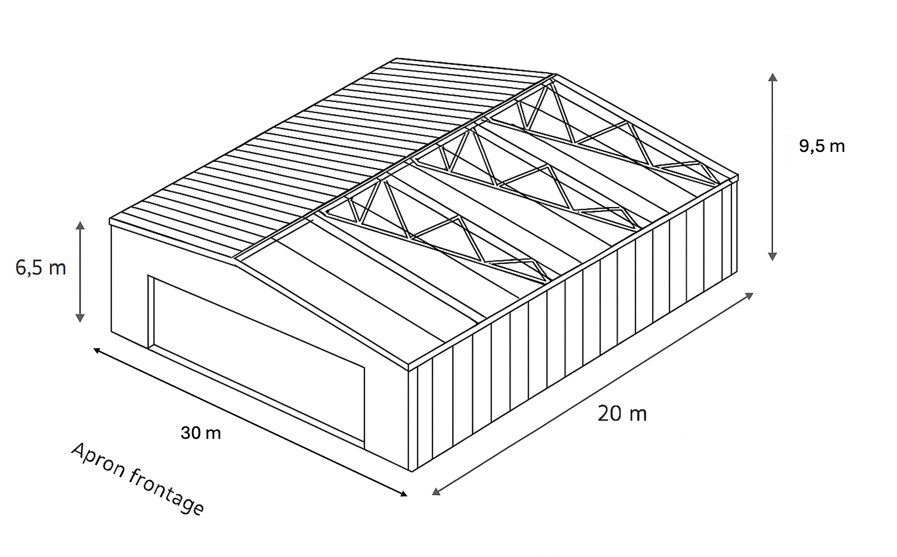 Maintenance/Common hangar 30×20 m – isometric with dimensions